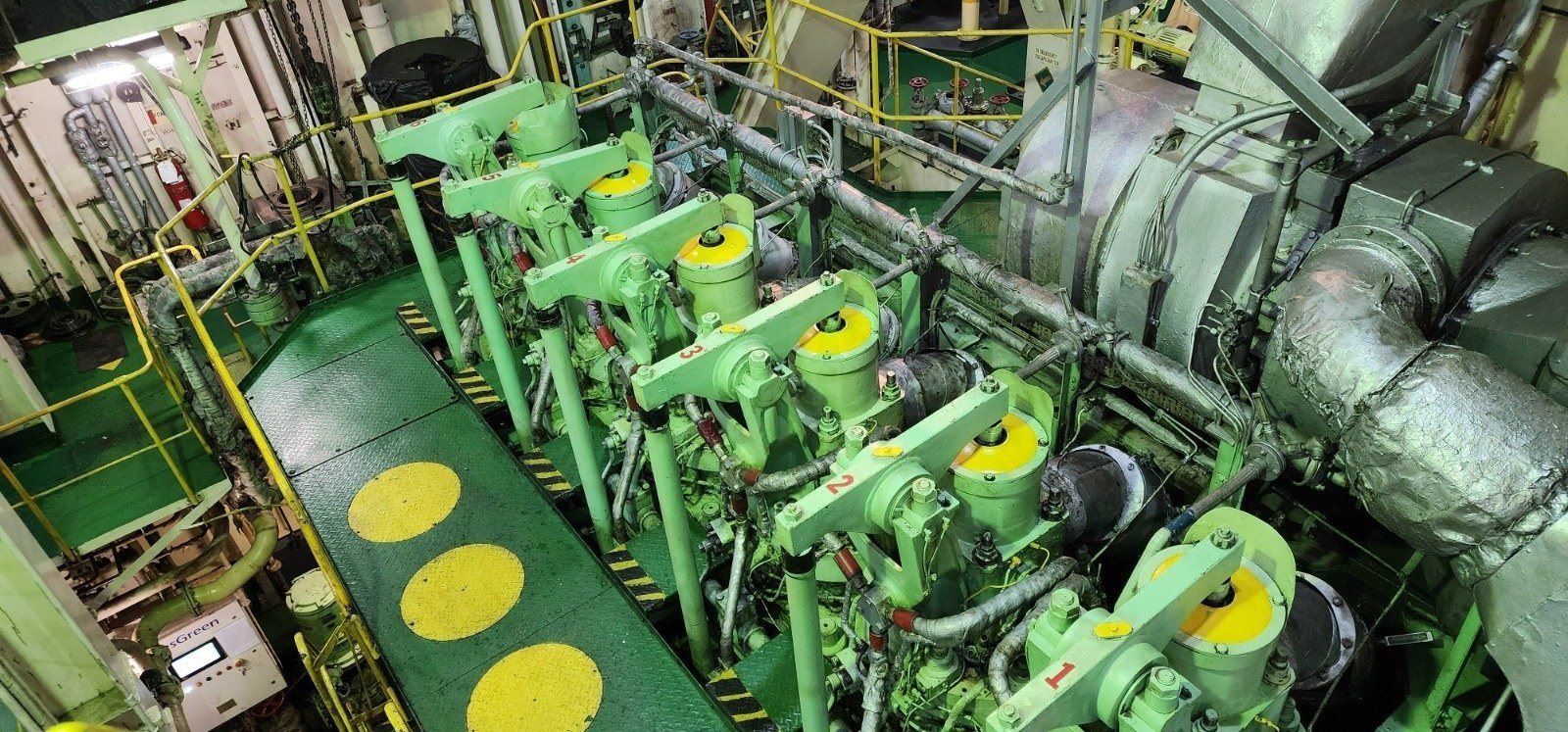 Auxiliary engine fuel injection pumps on the cylinder heads.