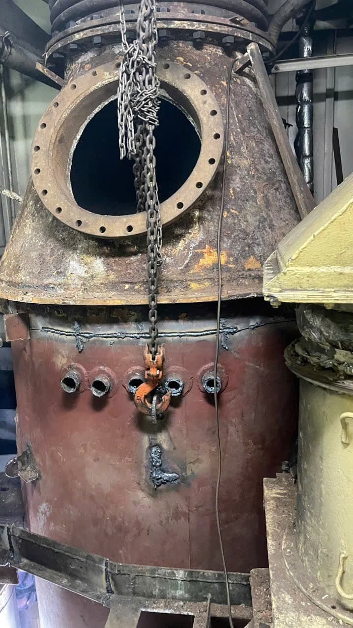 Boiler shell with the manhole open