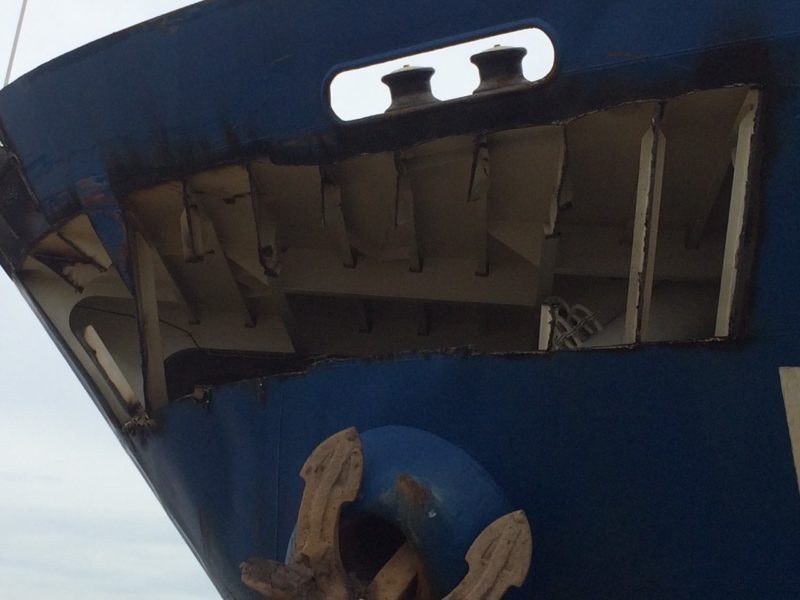 Bow damage before repair