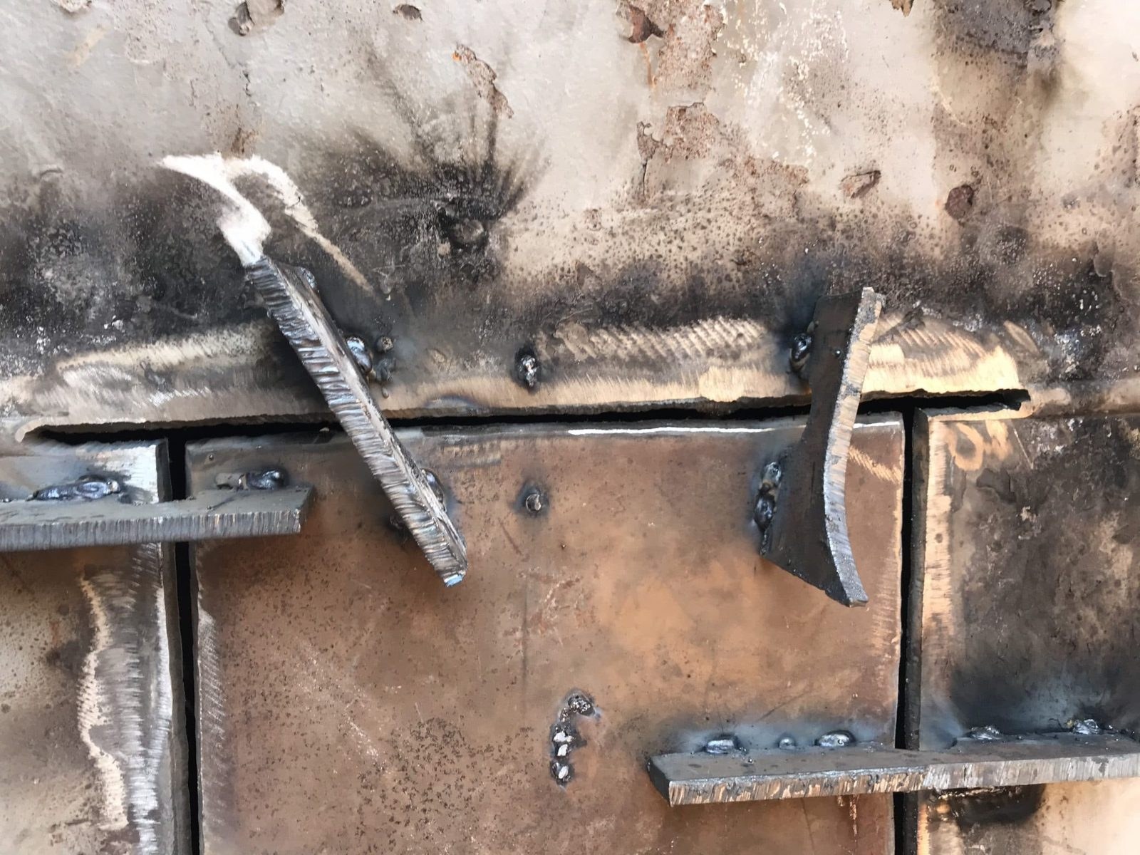 Insert plate fit-up with strongbacks on the bulkhead