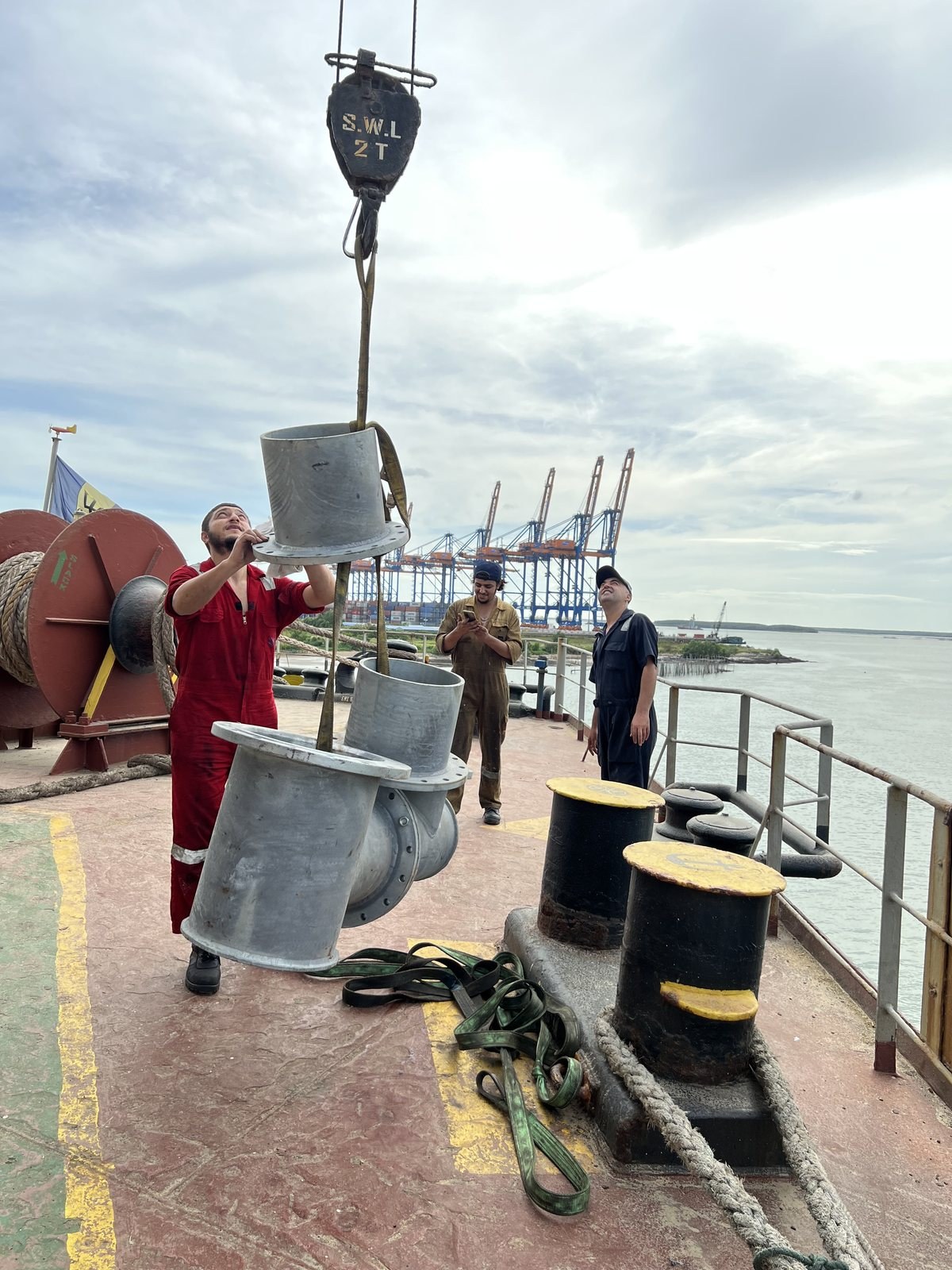 Pipe spools landed on deck for the BWMS retrofit