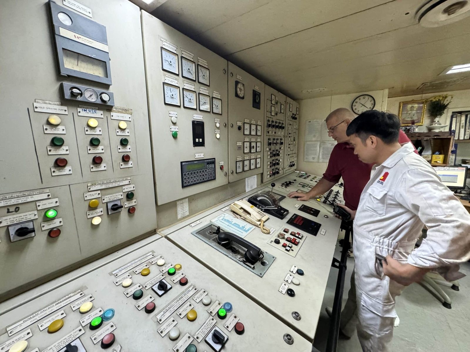 Engine control room check during vessel delivery