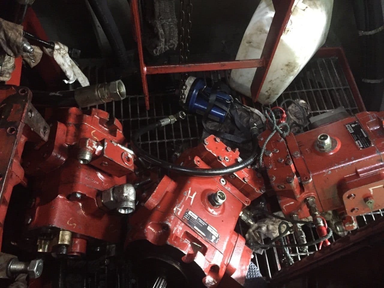 Hydraulic pumps removed for overhaul