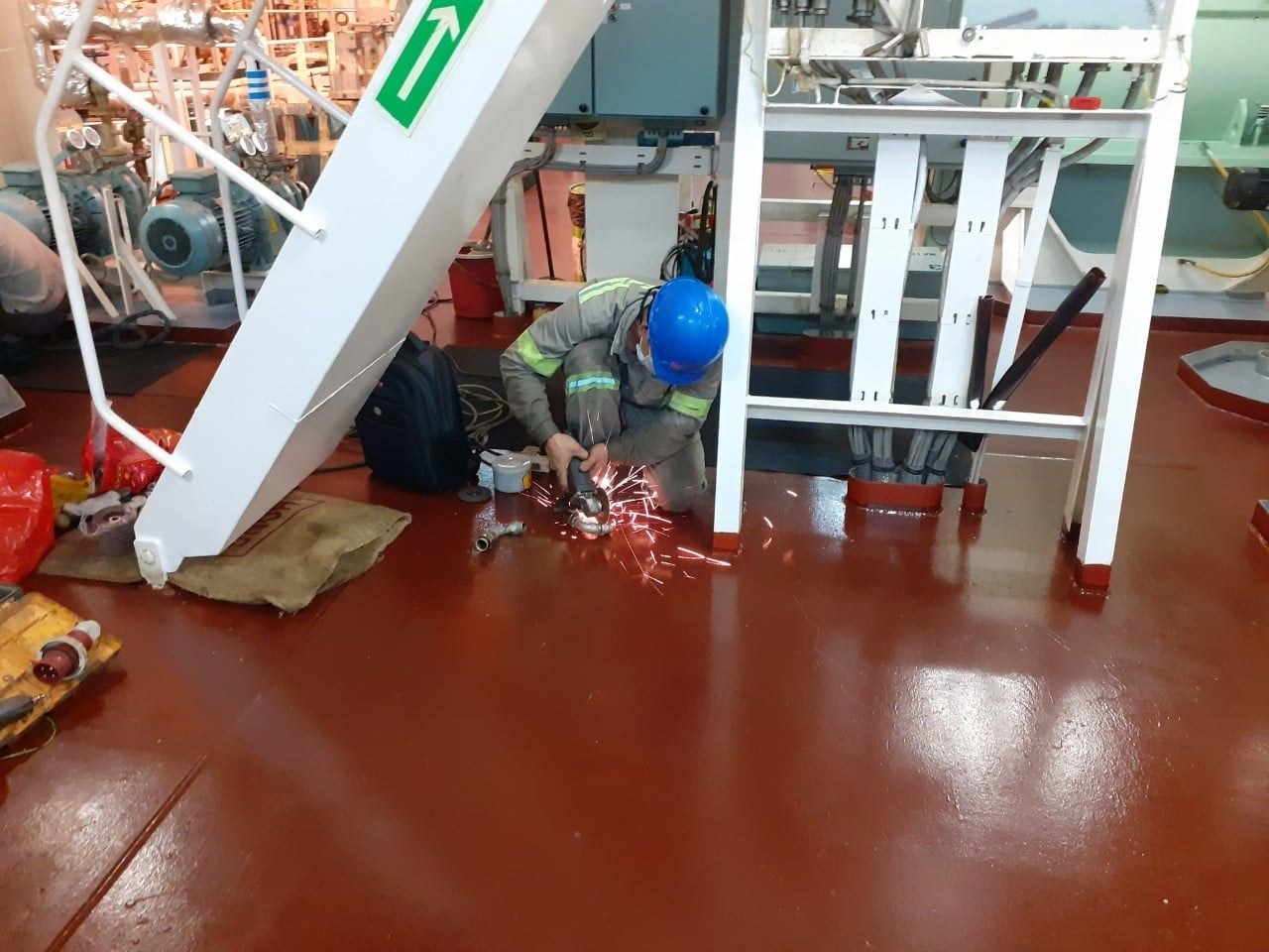 Grinding work in the engine room