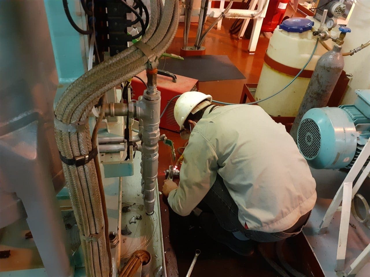 Valve fitting work in the engine room