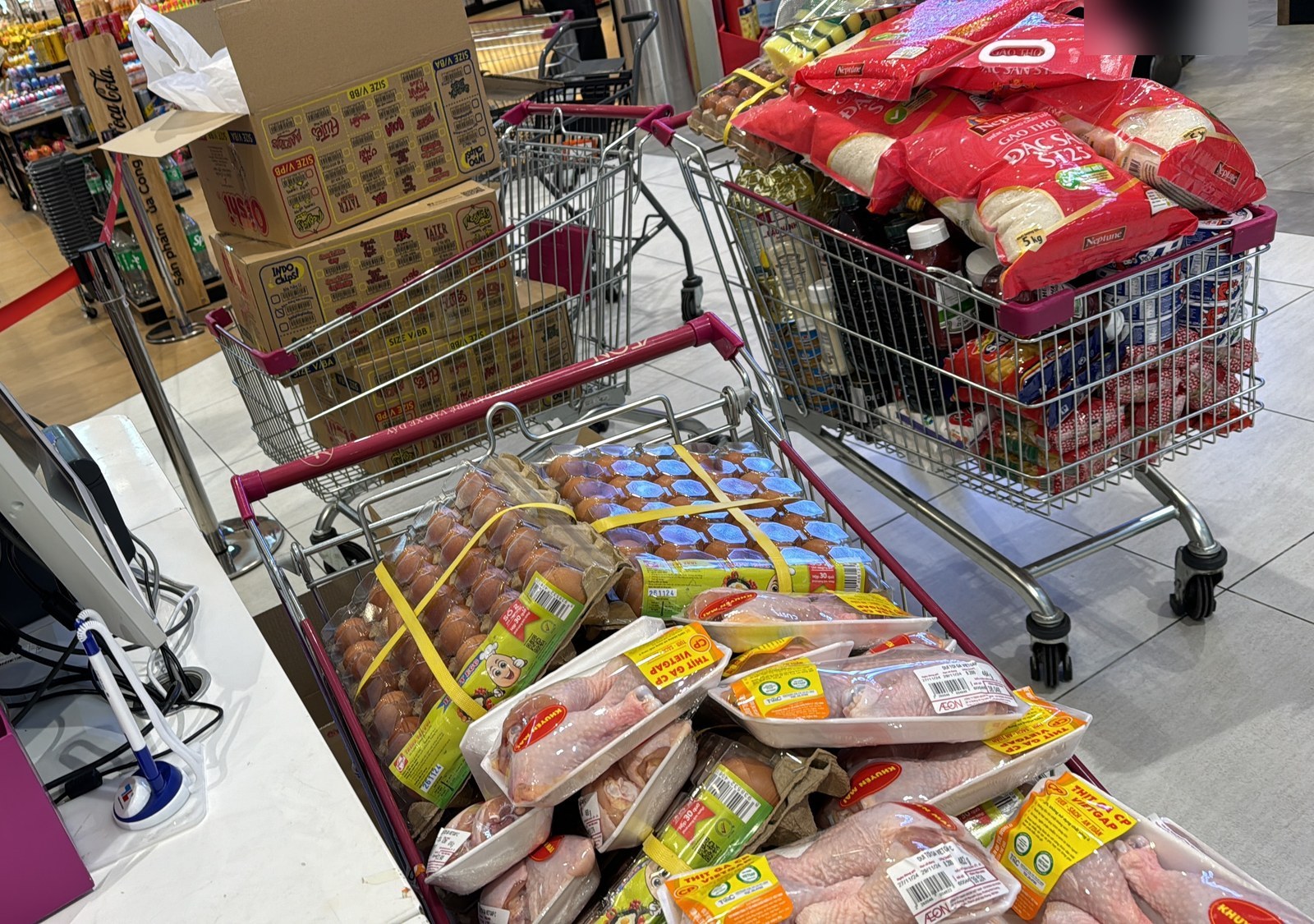 Chilled chicken and eggs collected for ship provisions.