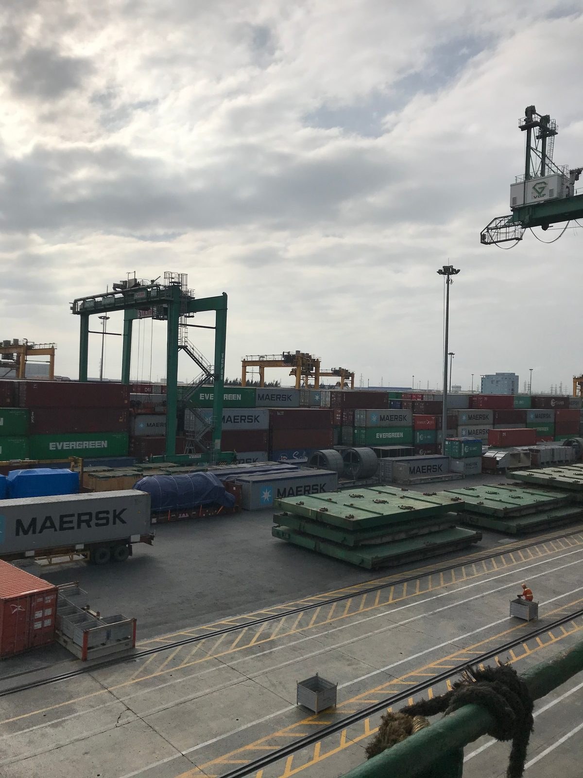 Container stacks and gantry cranes at a terminal in Hai Phong