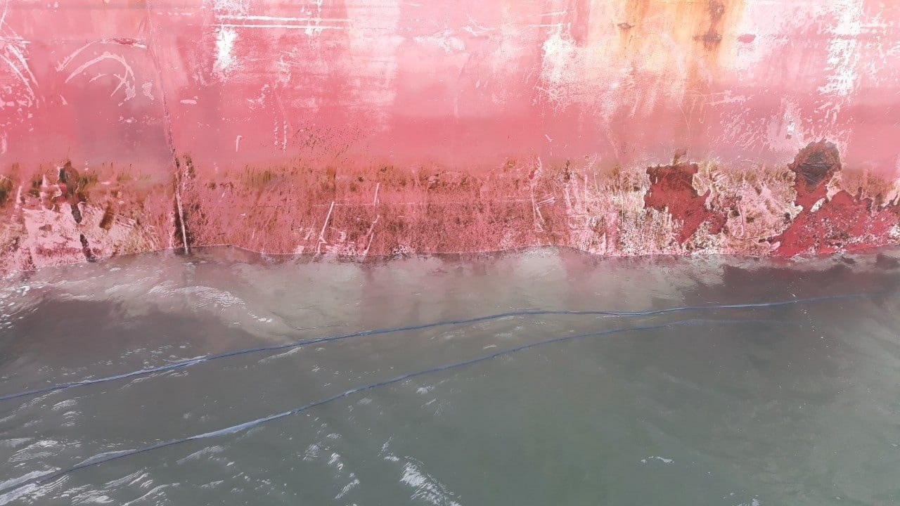 Cleaning work at the hull waterline