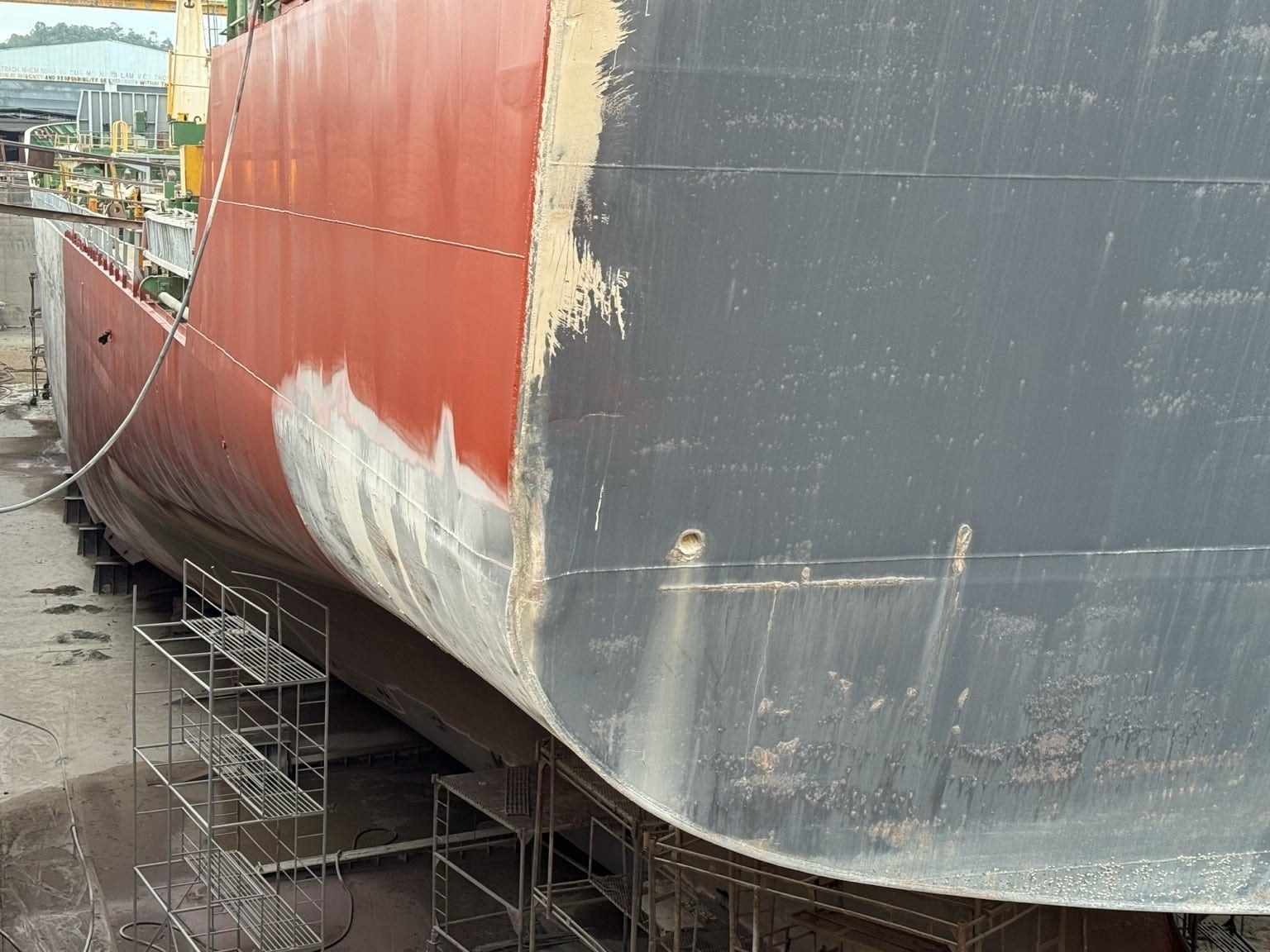 Hull plating damage in dry dock