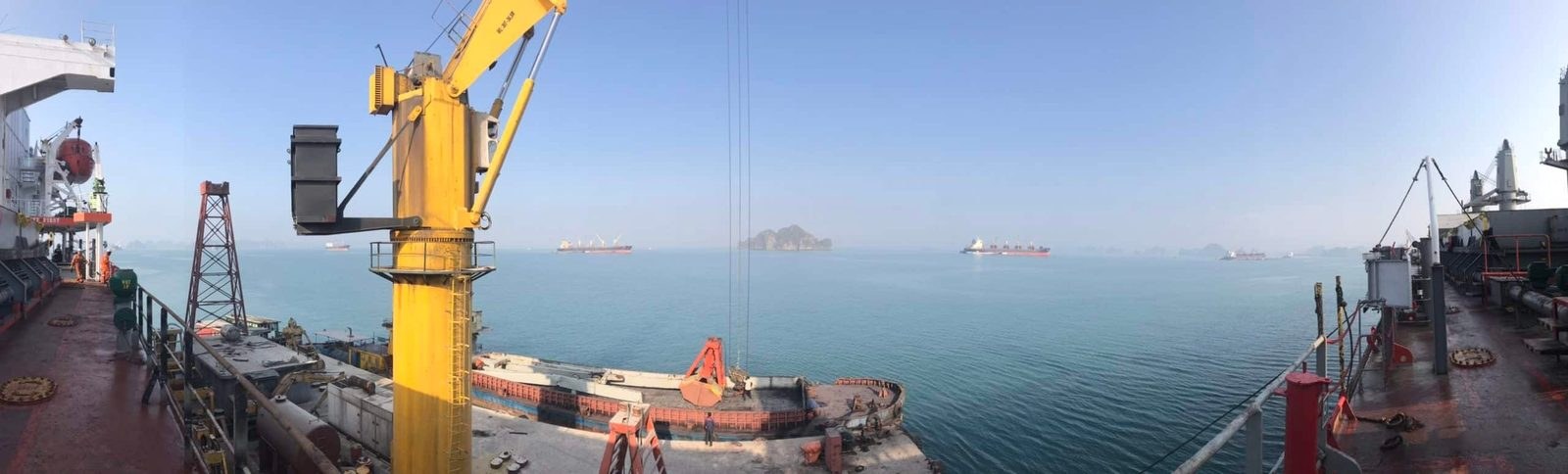 Jib crane on deck during repair at anchorage