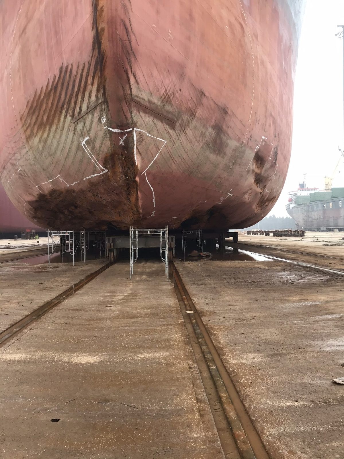 Keel area in dry dock before steel renewal