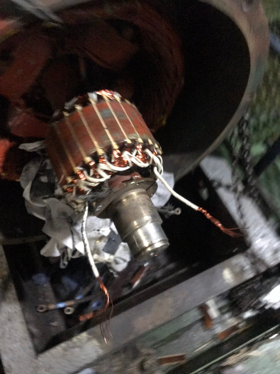 Motor rotor removed for rewinding