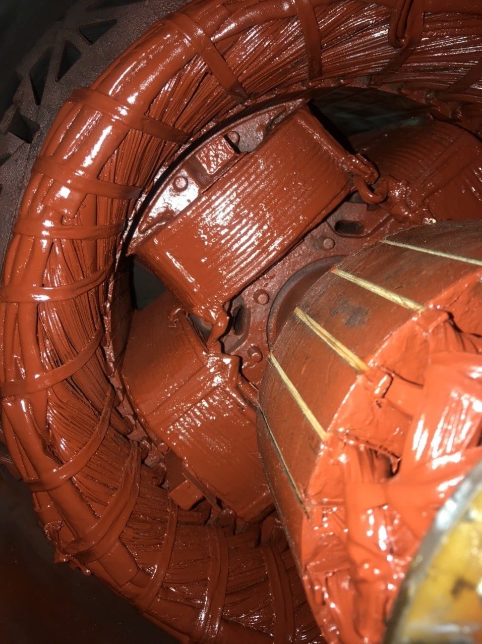 Rewound motor stator after varnishing