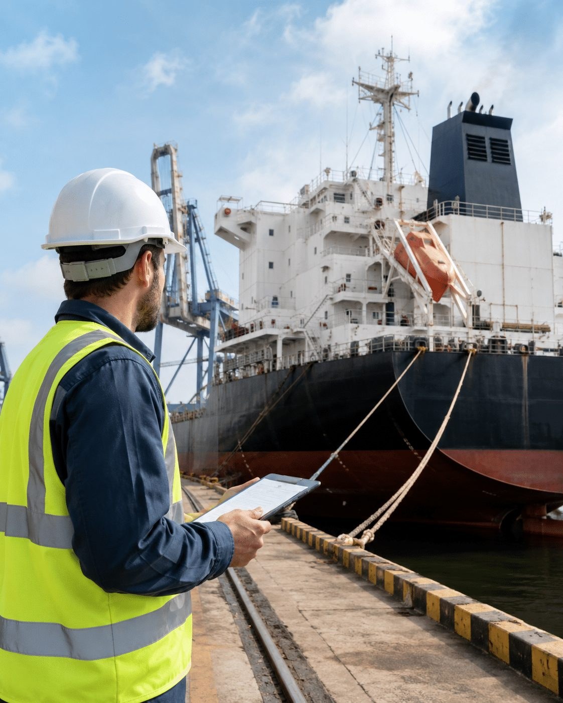 Illustration: owner's representative at the berth with a tablet