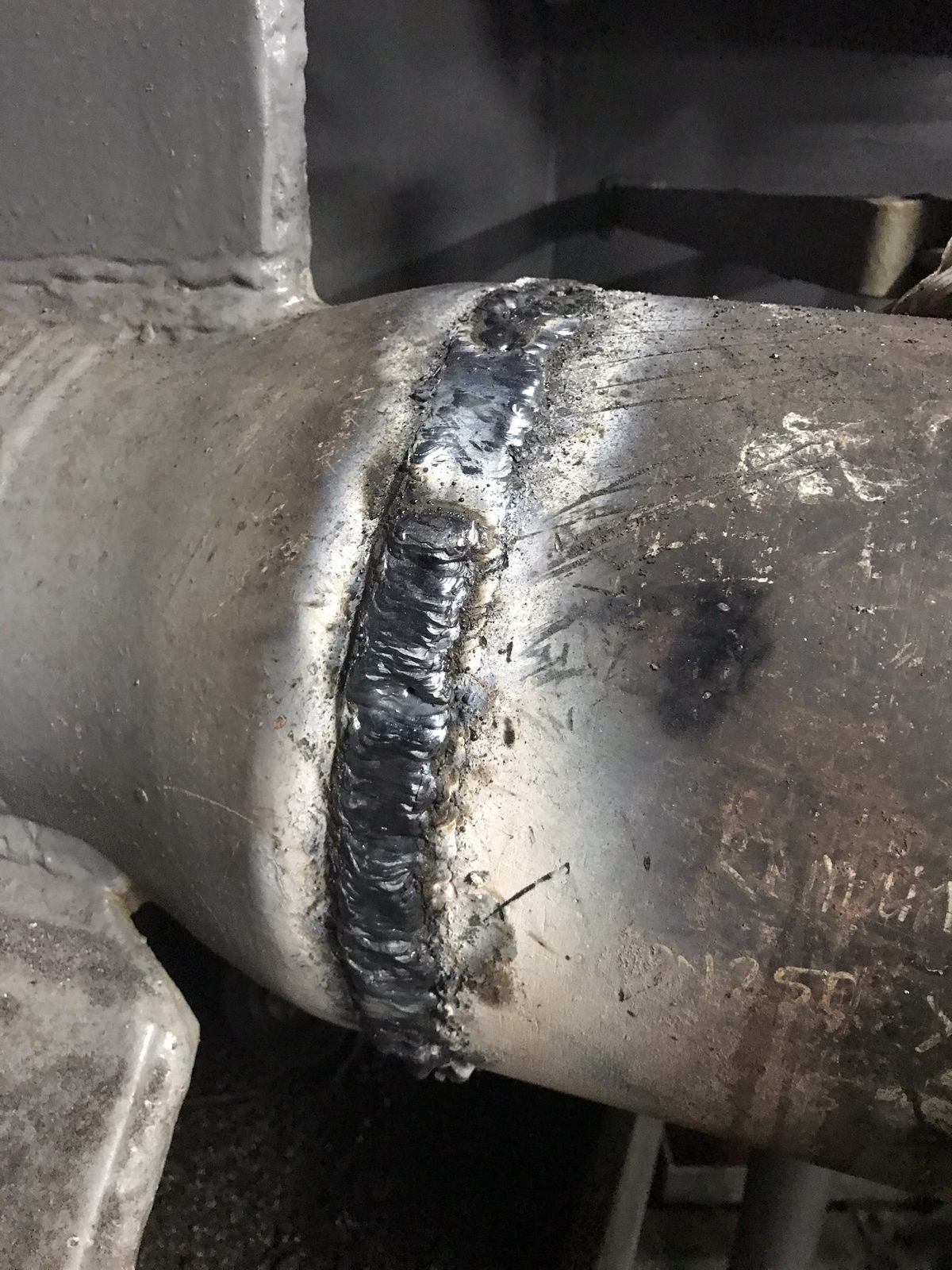 Weld on the scrubber overboard pipe