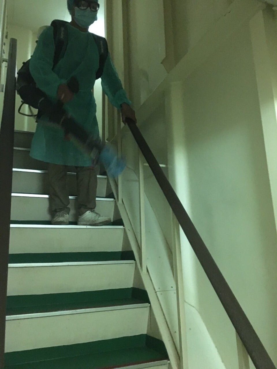Disinfection of the accommodation stairway