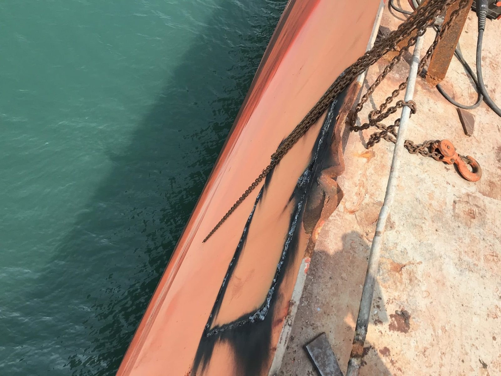 Ship side damage before repair