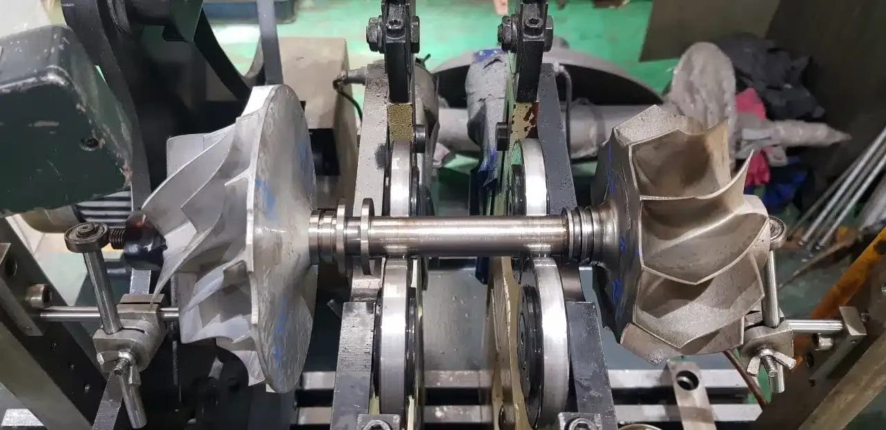 Turbocharger rotor on the balancing stand