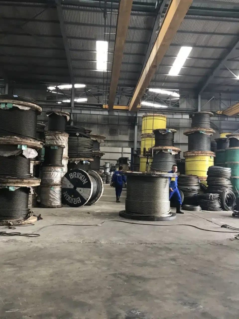 Wire rope reels in a supplier warehouse