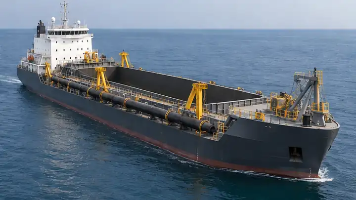 AI-generated illustration of the trailing suction hopper dredger vessel type