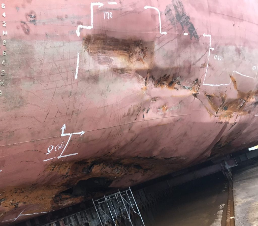 Renewal Keel Steel in Dry-dock After Grounding Damage