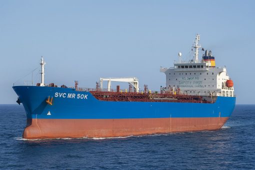 SVC MR 50K DWT oil tanker sailing in the ocean. Panamax-size, ABS classed, double hull, 2006 built in Korea – offered exclusively by SVC Marine.