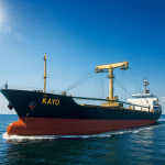 Bulk cargo vessel KAYO (ex. VTB 36) sailing at sea under sunlight, successfully sold and upgraded to IACS class by SVC Marine, Vietnam 2024