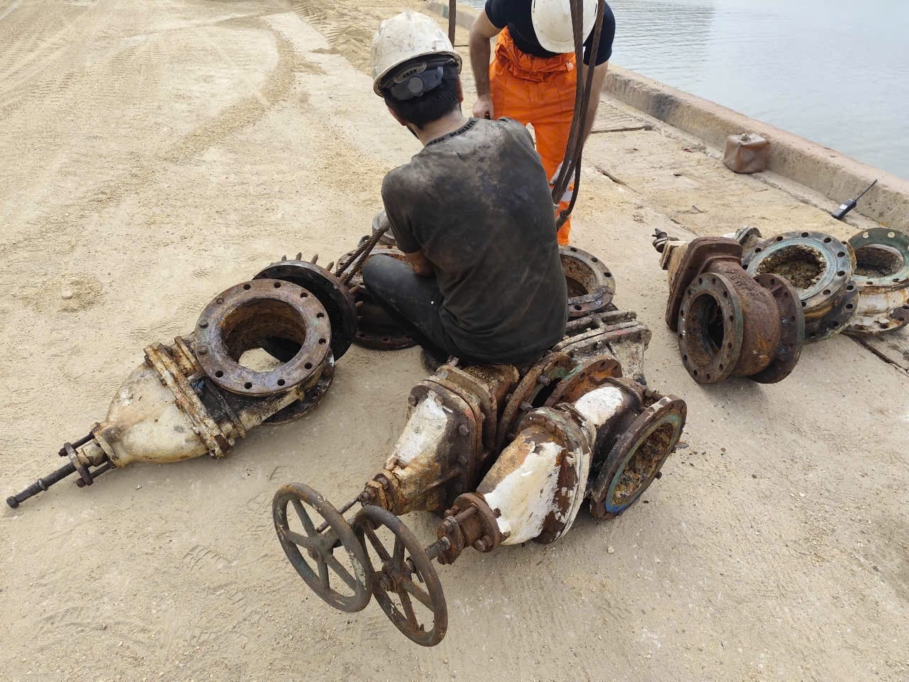 Ship repair team attending vessel at Vietnam port