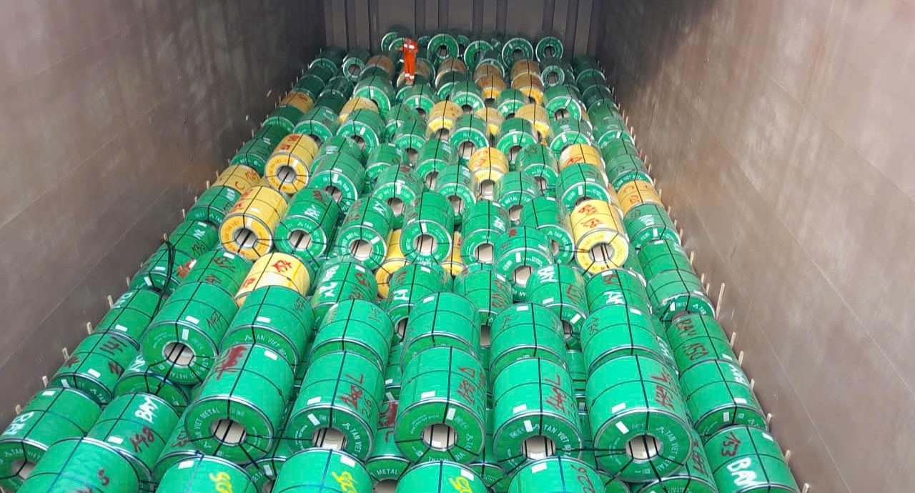 HRC steel coil loading operation at Son Duong Port, Formosa Ha Tinh Steel, Vietnam