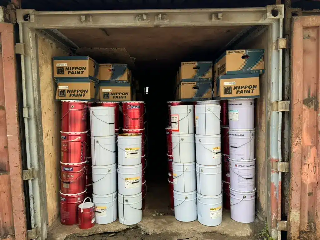 Full container load of protective coating delivered to a shipyard for a drydock project